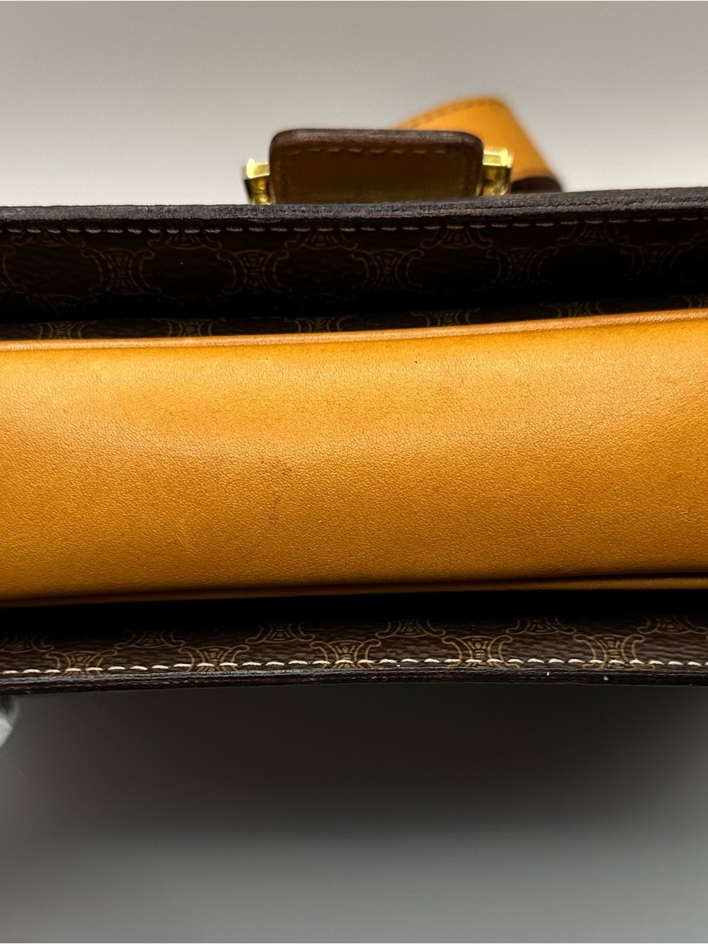 Celine Brown Monogram Leather Clutch with Tan Strap and Gold Hardware - Picture 2 of 16